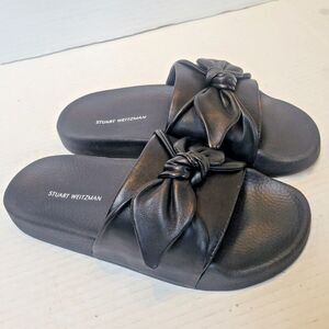 NEW Stuart Weitzman Bandeau Black Bow Pool Slide Sandals Womens Sz 5 Youth 3.5